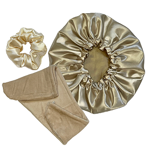 Kit Touca E Scrunchie De Cetim + Touca De Microfibra fleece