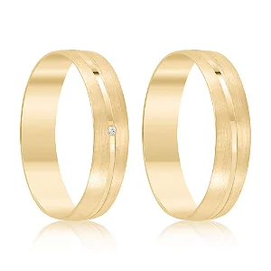 Par de alianças casamento Sofia 5mm de ouro 18k  - Anel solitário Brinde