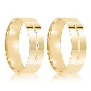 Par de alianças casamento Nice  5mm de ouro 18k  - Anel solitário Brinde