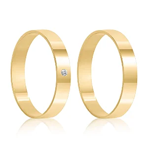 Par de alianças casamento Yuna 3mm de ouro 18k  - Anel solitário Brinde