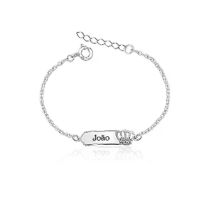 Pulseira infantil Unisex Coroa Placa em Prata 925