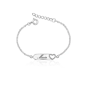 Pulseira infantil feminina coração Placa em Prata 925