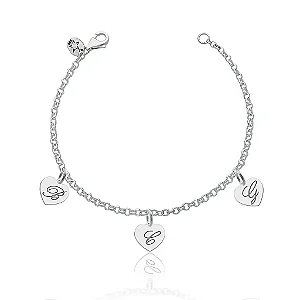 Pulseira feminina Prata Bolinha Pesonalizada com 3 iniciais em coração  - PRATA 925