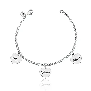 Pulseira feminina Prata Pesonalizada com 3 iniciais em coração