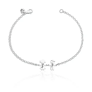 Pulseira feminina Prata Pesonalizada com  casal de filhos e nome