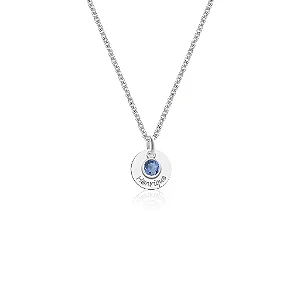 Colar feminino com Cristal Azul Safira e Medalha personalizavel - PRATA 925