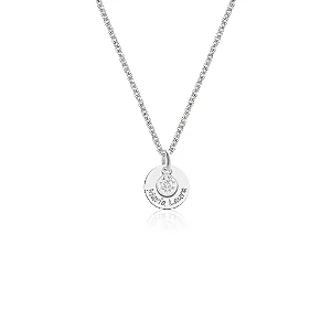 Colar feminino com Cristal Branco e Medalha personalizavel - PRATA 925