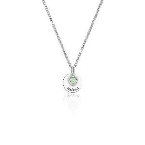 Colar feminino com Cristal Verde e Medalha personalizavel - PRATA 925