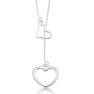 Colar feminino Gravatinha corações - PRATA 925