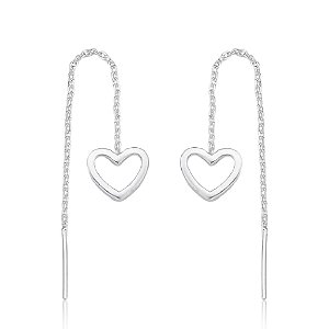 Brinco Feminino Corrente com Coração - PRATA 925
