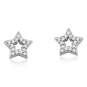 Brinco Estrela Vazado Cravejado - PRATA 925
