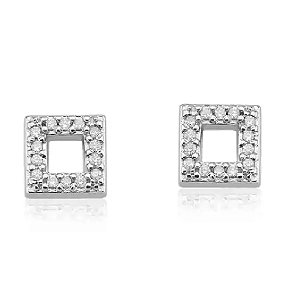 Brinco feminino Quadrado Vazado Cravejado -PRATA 925