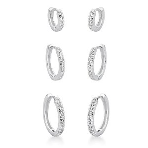 Trio Argola Cravejado 1 Fileira de Prata