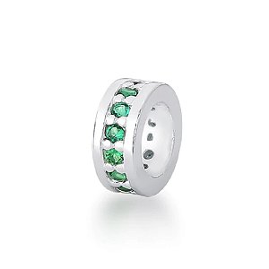 Berloque Separador de pulseira pandora Cravejado Verde - PRATA 925