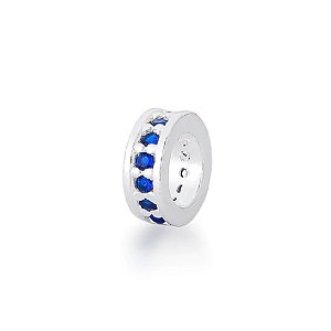 Berloque Separador de pulseira pandora  Cravejado Azul - PRATA 925