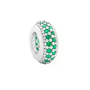Berloque Separador de pulseira pandora Cravejado Verde - PRATA 925