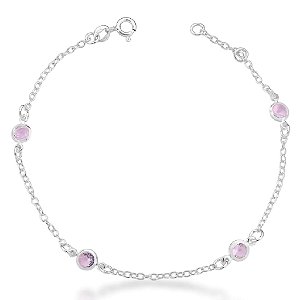Pulseira feminina 4 Pontos de Luz Rosa  - PRATA 925