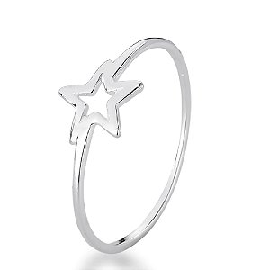 Anel feminino Estrela Lisa Vazado - PRATA 925