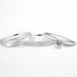 Par de alianças Lunna 2mm de namoro + anel solitário prata 950