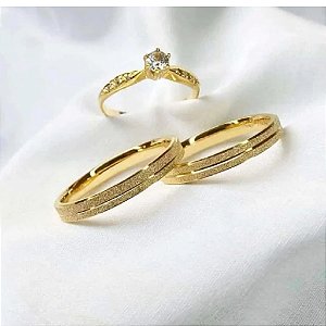 Par de alianças casamento Polux 3mm de moeda antiga - Anel solitário Brinde