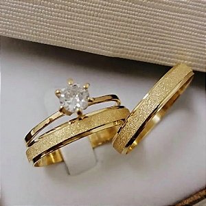 Par de alianças casamento Gamma 3mm de moeda antiga - Anel solitário Brinde