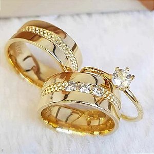 Par de alianças casamento Zeta 10mm de moeda antiga - Anel solitário Brinde