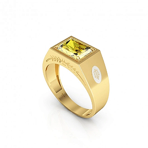 Anel de Formatura Masculino zircônia Baguete - OURO 18K