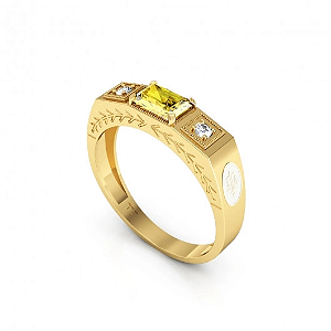 Anel Formatura Masculino zircônia Baguete com Detalhes - OURO 18K