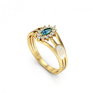 Anel Formatura Feminino Aro Triplo Navete - Ouro 18K