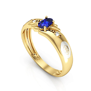 Anel Ouro 18K Formatura Oval com Detalhes