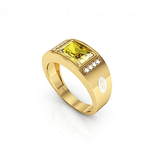 Anel Formatura Masculino com zircônia Baguete Grande - OURO 18K