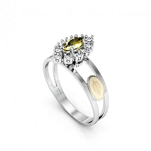 Anel Formatura Feminino Aro Duplo Navete Grande - Prata 925