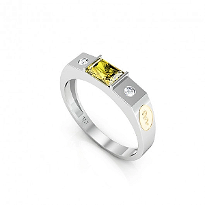 Anel Formatura Masculino Baguete Retangular -PRATA 925