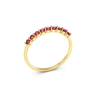 Meia Aliança Pedra Vermelha Pequena Ouro 18K