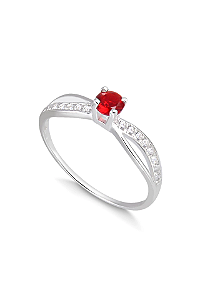 Anel solitário Eternally pedra vermelha -  PRATA 950
