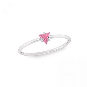 Anel solitário  pedra triangular rosa - PRATA 925