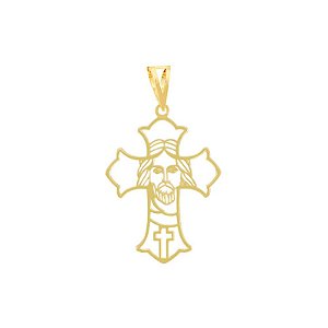 Pingente Unissex Crucifixo com Face de Cristo - Ouro 18k