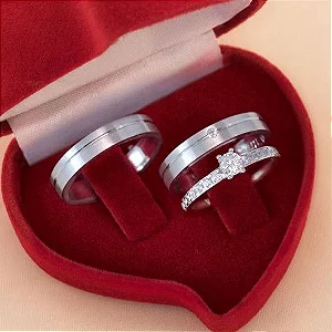 Par de alianças Namoro prata 950 Leonor 2mm