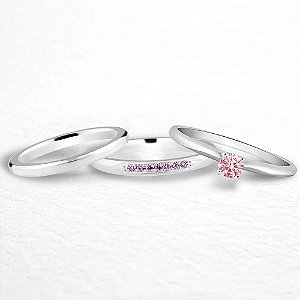 Par de alianças Mora 2mm rosa de namoro + anel solitário Classic prata 950