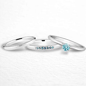 Par de alianças Mora 2mm Azul bebe de namoro + anel solitário Classic em prata 950
