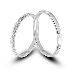 Par de alianças Callie 2mm de namoro + anel solitário Classic prata 950