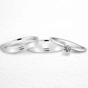 Par de alianças Sienna 2mm de namoro + anel solitário prata 950