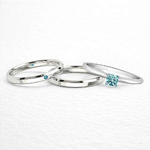 Par de Alianças de Namoro Prata 950 2mm Pedra Azul