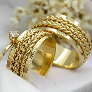 Par de alianças casamento Berlim 10mm de moeda antiga - Anel solitário Brinde