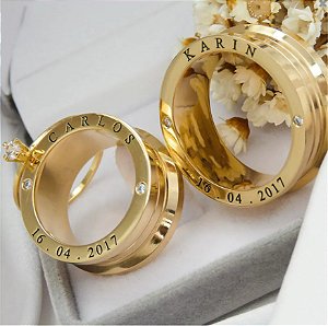 Par de alianças casamento Venice 10mm de moeda antiga - Anel solitário Brinde