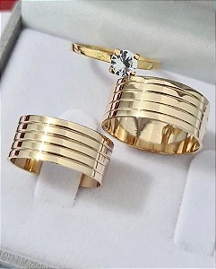 Par de alianças casamento Lisboa 10mm de moeda antiga - Anel solitário Brinde