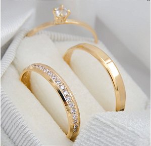 Par de alianças casamento Atenas 3mm de moeda antiga - Anel solitário Brinde