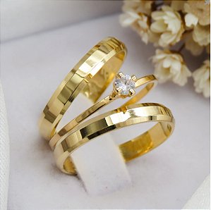 Par de alianças casamento Seul 3mm de moeda antiga - Anel solitário Brinde