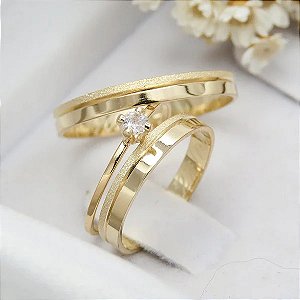 Par de alianças casamento Sevilha 3mm de moeda antiga - Anel solitário Brinde