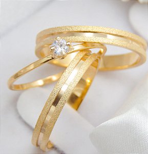 Par de alianças casamento Vancouver 3mm de moeda antiga - Anel solitário Brinde